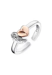 Produktbild: Engelsrufer Damen Ring aus Sterling Silber mit Flügel und Herz, rosévergoldet, größenverstellbar, nickelfrei, Symbol für Liebe und Schutz