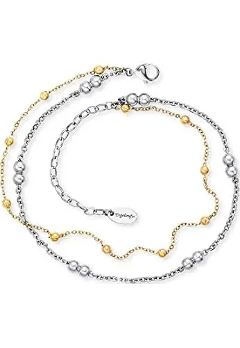 Produktbild: Engelsrufer Fußkettchen für Damen mit gold- und silberfarbenen Perlen, Edelstahl, verstellbar (22–27 cm), nickelfrei, für Allergiker geeignet