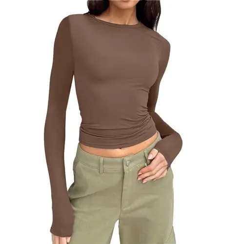 Produktbild: Enges Langarmshirt Damen Basic Longsleeve Damen Suuksess Long Sleeve Clean Girl Must Haves Basic Tops Damen Kleidung Teenager Mädchen Longsleeve Damen Eng Enge T-Shirts