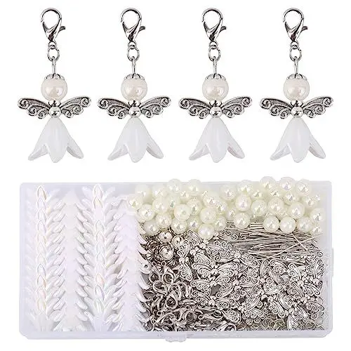 Produktbild: EngGlück 50 Sets Schutzengel selber Machen, perlenengel, Charms anhänger perlen Engel bastelset für DIY Basteln, Hochzeit und Taufe (weiß)