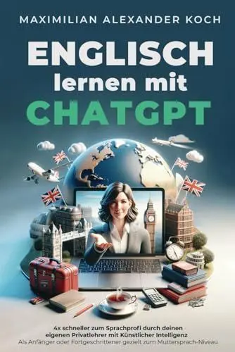 Produktbild: Englisch lernen mit ChatGPT: 4x schneller zum Sprachprofi durch deinen eigenen Privatlehrer mit Künstlicher Intelligenz | Als Anfänger oder Fortgeschrittener gezielt zum Muttersprach-Niveau