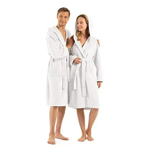 Produktbild: ENGLISH HOME Bademantel Damen Flauschig, Bademantel Herren mit Kapuze aus Baumwolle, Frottee Saunamantel, Unisex, Sauna Mantel Damen mit lang Gürtel