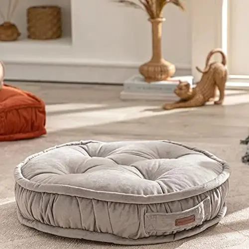 Produktbild: ENGLISH HOME Bodenkissen Rund, Groß Sitzkissen Boden, Dekorative Maschinenwaschbar Sitzerhöhung, Weich Dicker Stuhlkissen, Meditationskissen, Yogakissen, Haustierbett, Grau, 57x14 cm