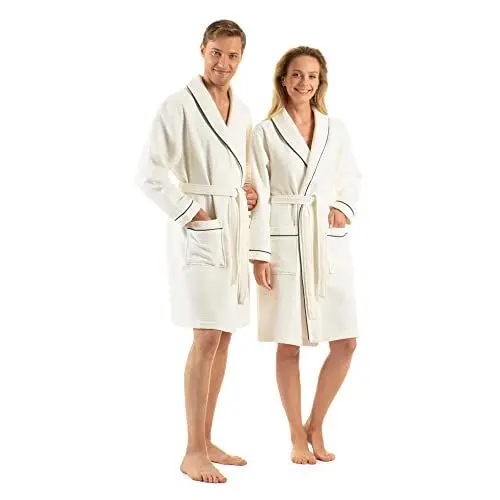 Produktbild: ENGLISH HOME Unisex Bademantel Türkischer Baumwollfrottee Frottee Schalkragen Weicher Waffelmantel Saugfähiger Morgenmantel Urlaub Hausmantel Nachtwäsche für Fitnessstudio Spa Dusche Hotel L-XL, Weiß