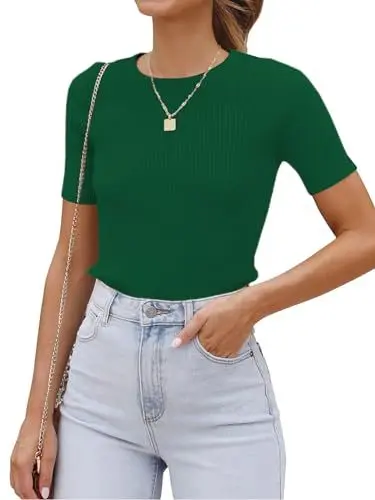 Produktbild: Eniloyal Oberteile Damen Enges T Shirt Sommer Basic Tshirt Elegant Rip Shirts Kurz Grüne L