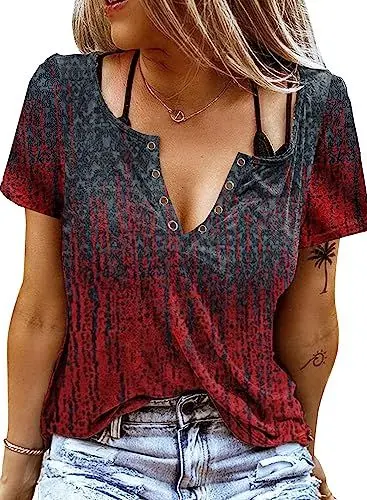 Produktbild: Eniloyal T-Shirt Damen V Ausschnitt Damen T Shirt Sexy Baumwolle Tshirt Damen Elegant Damen Oberteile Oversized Graphic T-Shirts für Damen Sommer mit Aufdruck Basic T Shirt Locker Tie Dye XL