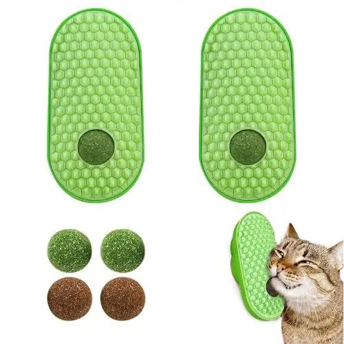Produktbild: EnixwH 2 Katzenminze Wandball Katzenminze Spielzeug für Katzen Zähne Sauber Essbar Rotierende Katzenminze Ball Gesunde Natürliche Katzenleckerli, Catnip Toys Balls That Stick On Wall (Grün)