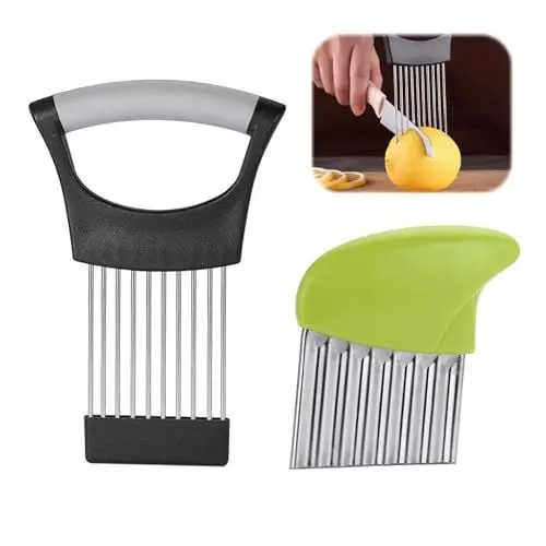 Produktbild: EnixwH Zwiebelschneider und Wellenschneider Gemüse, Wellenmesser für Gemüse, Zwiebelhalter zum Schneiden, zum Schneiden von Kartoffeln Karotten Zwiebeln Gemüse Fleisch (Schwarz Grau + Grün)