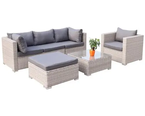 Produktbild: Enjoy Fit XXL Rattan Polyrattan Gartenmöbel Lounge Sitzgruppe Garnitur 4 Sitze Hocker, Tisch