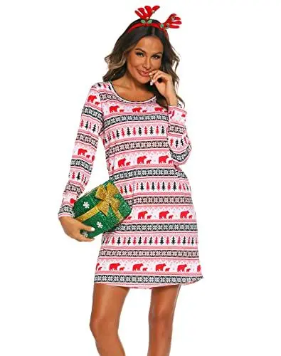 Produktbild: ENJOYNIGHT Nachthemd Damen Langarm Baumwolle Schlafshirt Print Sleepshirt Frauen Nachtwäsche Nachtkleid(3X-Large,Roter Bär)