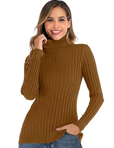Produktbild: Enjoyoself Damen Rollkragen Strickpullover Elegant Langarm Sweatshirt Rippstrick Rolli Weich Warm Winterpulli Kamel,XXL