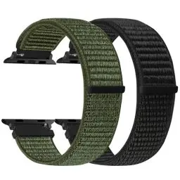 Produktbild: enkic Nylon Armband Kompatibel mit Apple Watch Armband 49mm 46mm 45mm 44mm 42mm 41mm 40mm 38mm Damen Herren, 2 Stück Ersatz Sport Uhrenarmband für iWatch Series 10 9 8 7 6 5 4 3 2 1 SE Ultra 2 Ultra