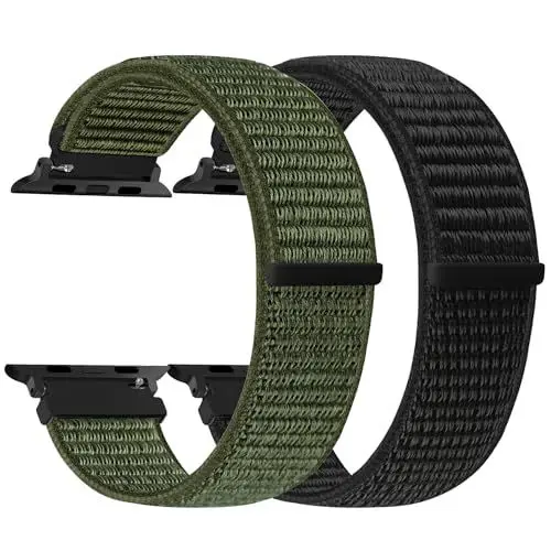 Produktbild: enkic Nylon Armband Kompatibel mit Apple Watch Armband 49mm 46mm 45mm 44mm 42mm 41mm 40mm 38mm Damen Herren, 2 Stück Ersatz Sport Uhrenarmband für iWatch Series 10 9 8 7 6 5 4 3 2 1 SE Ultra 2 Ultra