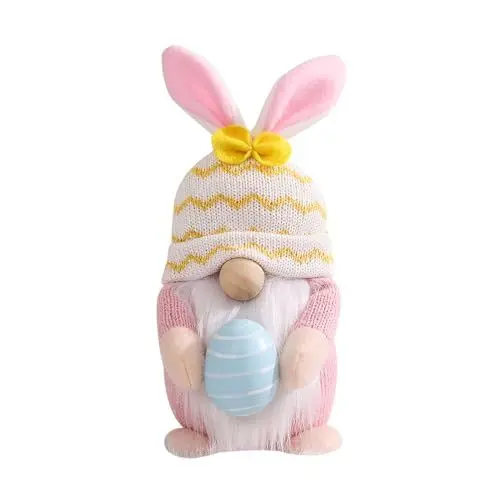 Produktbild: ENLACE Ostern Deko Wichtel, Handgemachte Plüsch Osterhasen Zwerg mit Eiern, Osterhasen Puppen für Osterdekoration Frühlingsdeko Osterngeschenke, Rosa