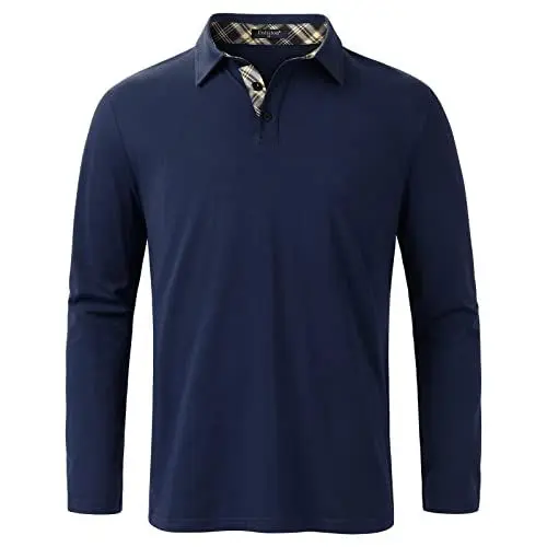 Produktbild: Enlision Poloshirt Herren Langarm Polohemd Navy blau Casual Golf Poloshirts Baumwolle Regular Fit Sport Polo T-Shirt Männer M