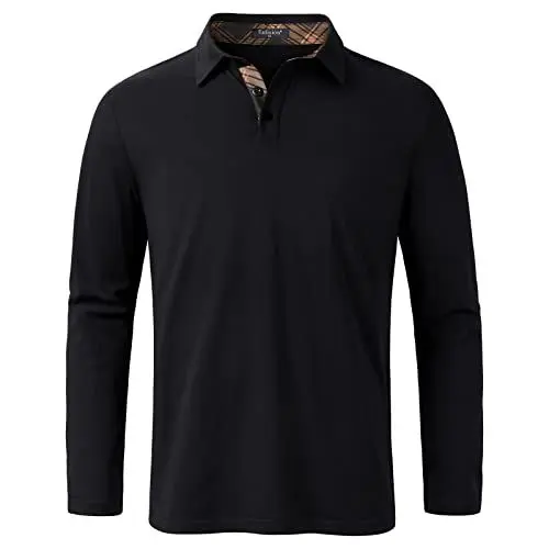 Produktbild: Enlision Poloshirt Herren Langarm Polohemd Schwarz Casual Golf Poloshirts Baumwolle Regular Fit Sport Polo T-Shirt Männer L