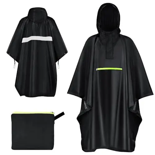 Produktbild: ENONEO Wasserdichter Fahrrad Regenponcho mit Kapuze, Wasserdicht Regenjacken Wiederverwendbar Regencape Unisex Regen Poncho Cape Erwachsene Leicht Regenmantel für Wandern Radfahren Angeln
