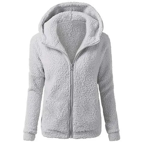Produktbild: ENPAP Hoodie Frauenkleidern Plüsch Langärmlige Hoodie Übergrösse Zipped Warmer mit Kapuze Schlichte Mantel Frauen Locker Retro Strand Herbst Grau