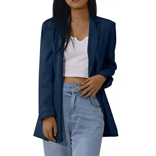 Produktbild: ENPAP Jacken Für Damen Schlichtes Blazer Longsleeve mit Reverskragen Buissnes Winte Jacken Damene Tailliert Bequemer Offene Klassische Marine