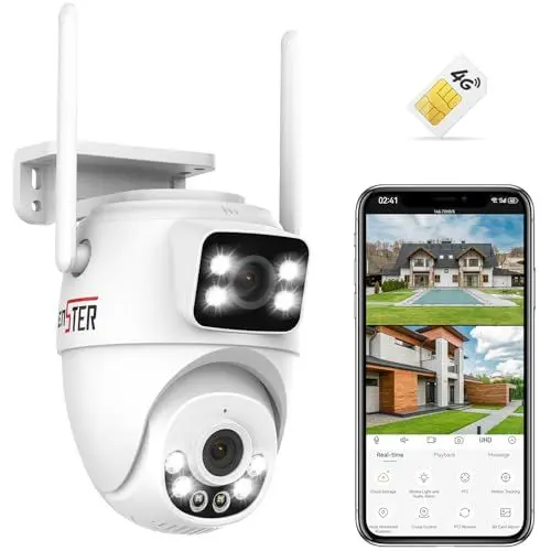 Produktbild: ENSTER 3G/4G LTE Überwachungskamera Aussen mit SIM Karte,2K IP Kamera Outdoor mit Dual-Objektiv,Kamera Überwachung Außen Ohne WLAN