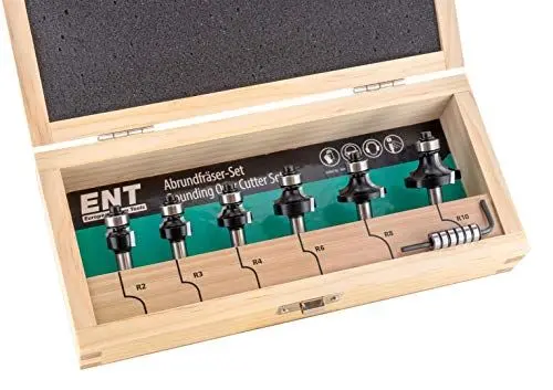 Produktbild: ENT 09001 6-tlg. HW Abrundfräser + Viertelstabfräser Kombi-Set mit Kugellager für R 2-3 - 4-6 - 8-10 mm - Schaft Ø 8 mm