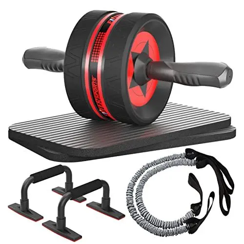 Produktbild: EnterSports Bauchroller Bauchmuskeltrainer, 6-in-1 Bauchtrainer mit Fitnessband, Liegestütze, Kniematte, Bauchtrainer für Zuhause,Fitness Geräte, Bauchmuskel roller, Gut für Heimtraining