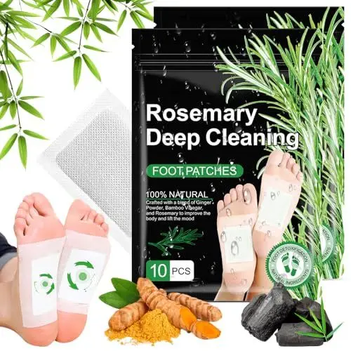 Produktbild: Entgiftungspflaster Füße,2024 Neu Detox Pflaster 100% Natürliche Bambusessig und Ingwerpulver Deep Cleansing Foot Pads für Stressabbau &Tiefschlaf Rosmarin Natürliche Fußpads (20 Pflaster)
