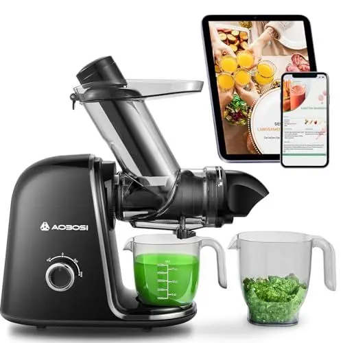 Produktbild: Entsafter AOBOSI-Mini slow juicer mit Rückwärts-Kau-Funktion-saftpresse elektrisch mit Bürste und 2 Tassen- Multifunktions obstpresse-elektrische Fruchtpresse