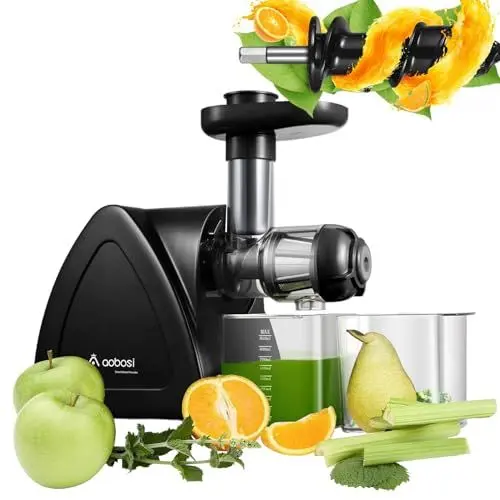 Produktbild: Aobosi Slow Juicer Entsafter Gemüse und Obst Testsieger, Reversierfunktion,150w leisem Motor,Saftpresse Elektrisch mit Reinigungsbürste für hohe Saftausbeute, Schwarz- BPA Frei