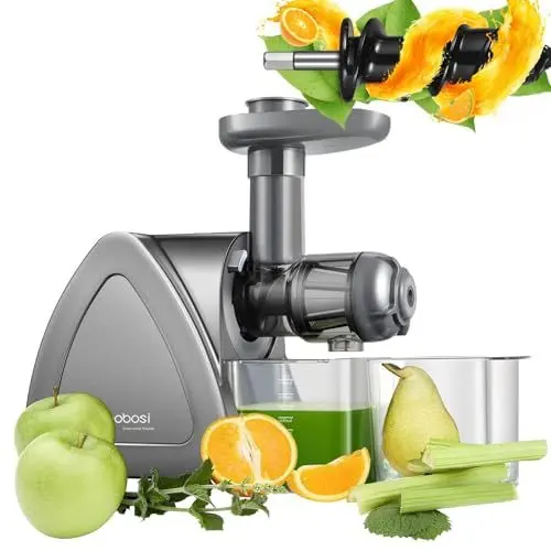 Produktbild: Aobosi Slow Juicer Entsafter Gemüse und Obst Testsieger, Reversierfunktion,150w leisem Motor,Saftpresse Elektrisch mit Reinigungsbürste für hohe Saftausbeute, Grau- BPA Frei