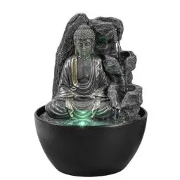 Produktbild: Zen'Light Revata Zimmerbrunnen, Buddha, entspannend, Wasserfall-Brunnen, Zen-Dekoration, Feng Shui, Glücksbringer, clevere und nützliche Geschenkidee, Tischbrunnen mit LED-Licht, H 18 cm