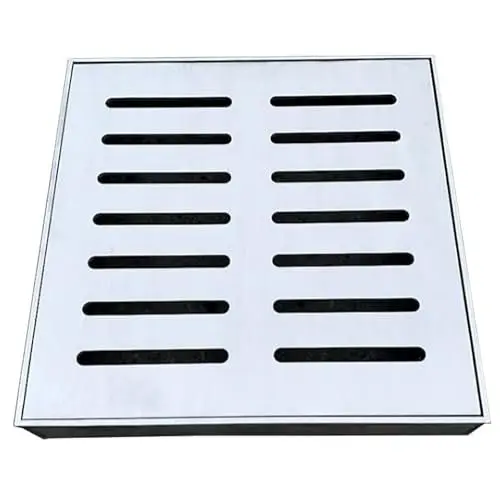 Produktbild: Entwässerungsrinne 60 35 25 cm Dachrinnen-Bodenablaufabdeckung, bewegliche abnehmbare Entwässerungskanalabdeckung mit langen Abflusslöchern, rechteckiger Duschbodenablauf aus Edelstahl(40x40X3cm(15.7x