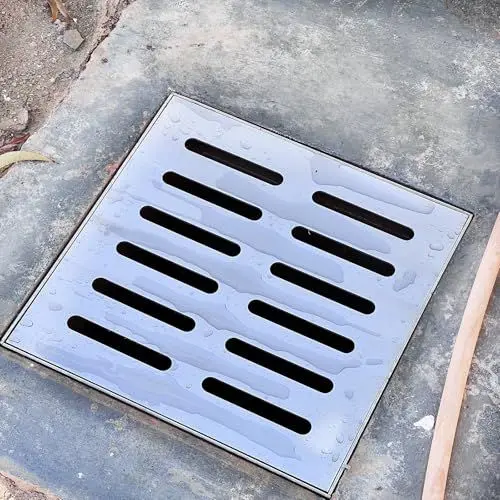 Produktbild: Entwässerungsrinne Drainagegrabenabdeckung Aus Edelstahl, Quadratisches Abflussgitter Für Auffangbecken Mit Rahmen/Brunnenabdeckungen Für Dekorative Zwecke Im Hof, 10 20 30 40 50 60 Cm Langes Regenwas