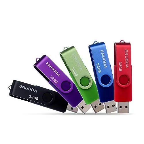 Produktbild: ENUODA 5 Stück USB Stick 32GB USB Speicherstick Rotate Metall Mehrfarbig High Speed USB 2.0 Flash Drive Pack (Rot,Grün,Schwarz,Blau,Violett)