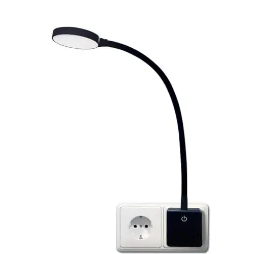 Produktbild: ENUOTEK Dimmbare LED Steckerlampe Steckdosenleuchte Schwarz, LED Wandleuchte Wand Leselampen Schlafzimmer Steckdose Dimmbar mit Stecker und Touch Schalter, 4W 350Lm Neutralweiß Beleuchtung 4000K