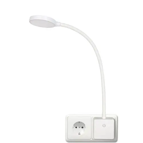 Produktbild: ENUOTEK Weiß LED Steckdosenlampe Steckerleuchte, 4W 350Lm LED Wand Leselampe Bett Schwanenhals Dimmbar mit Touch Schalter für Schlafzimmer Lampe, Neutralweiß Beleuchtung 4000K