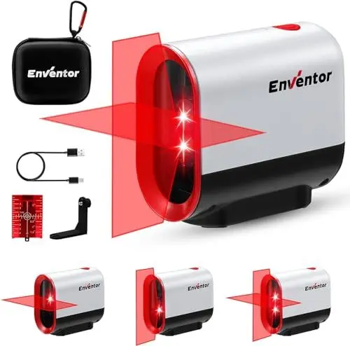 Produktbild: ENVENTOR Kreuzlinienlaser Roter, Selbstnivellierend Linienlaser 35M ± 0,3 mm/m, Dual-Lasermodul, IP54 Schutzlevel Laser Wasserwaage inkl. Magnet Halterung, USB Aufladung & Schutztasche