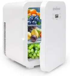 Produktbild: Enventor Mini Kühlschrank 10 Liter, 220V AC + 12V DC, Kühler und Wärmer, Portable Mini-Kühlschrank mit LCD-Temperaturanzeige für Auto, Reisen, Hautpflege, Getränke, Lebensmittel (Weiß)