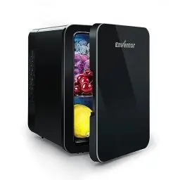Produktbild: Enventor Mini Kühlschrank 4 Liter, 6 Dosen Mini-Kühlschränke für Schlafzimmer, AC+12V DC Stromkühler und Wärmer, Portable Kleiner Kühlschrank für Auto, Kosmetik, Getränke, Obst, Schwarz
