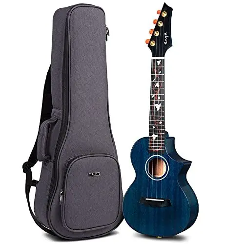 Produktbild: Enya 26-Zoll Tenor Cutaway Ukulele in Blau - AAA Massives Mahagoni-Holz, 20mm Gepolsterte Tasche