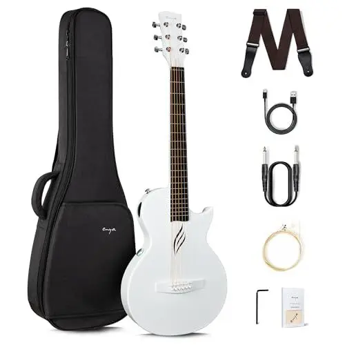 Produktbild: Enya Acoustic Electric Guitar Set - 35 Zoll Weiß Nova Go SP1 Akustik Gitarre mit Smart AcousticPlus Tonabnehmer Klein und leicht für Kinder Erwachsene Anfänger Starter Set Reise Band Konzert