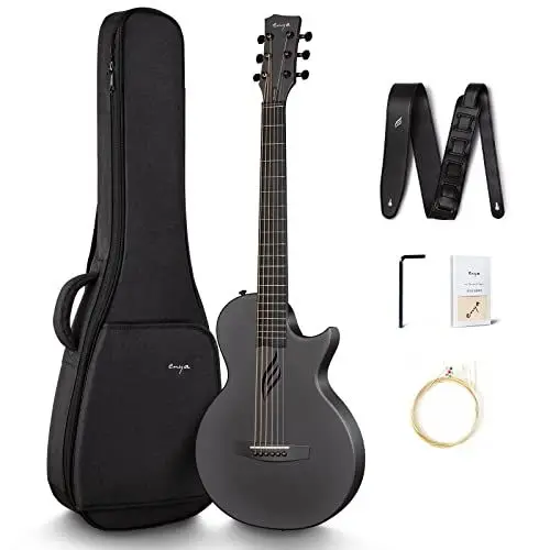 Produktbild: Enya Nova Go Akustikgitarre aus Kohlefaser, 1/2-Größe, Anfänger Gitarre für Erwachsene, Reisen, Akustik, mit Geschenkverpackung, EVA-Gigbag, Gitarrengurt, Reinigungstuch (Schwarz)