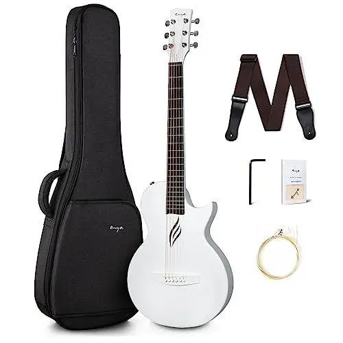 Produktbild: Enya Nova Go Akustikgitarre aus Kohlefaser, 1/2-Größe, Anfänger Gitarre für Erwachsene, Reisen Akustik Gitarre mit Geschenkverpackung, EVA-Gigbag, Gitarrengurt, Reinigungstuch (Weiß)