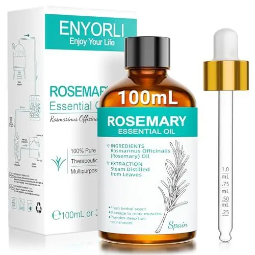 Produktbild: ENYORLI Rosmarinöl 100mL 100% Naturrein Dampfdestilliert für Haarwuchspflege, Hautpflege, Aromatherapie, Massage & Duftkerzen, Mit Pipette