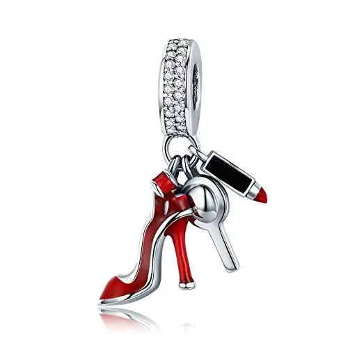 Produktbild: ENYU Charms Bead, Damen Charm High-Heels Lippenstift Perle für Frauen Mädchen Fit Pandora Schlangenkette Armband Halsketten - Weihnachtsschmuck Geschenke