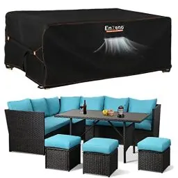 Produktbild: Enzeno Abdeckung für Gartenmöbel wasserdichte, Rattanmöbel Abdeckung Winterfest 420D Oxford Gewebe Loungemöbel Abdeckung, Abdeckplane Schutzhülle für Gartentische, Stühle und Möbelsets 250x250x90cm
