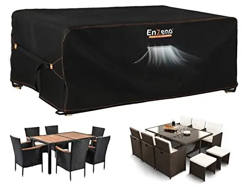 Produktbild: Enzeno Gartenmöbel Abdeckung Wasserdicht, 180x120x74cm, Winterfest Abdeckplane Gartenmöbel, 420D Oxford Gewebe Abdeckhaube Gartentisch Rechteckig, Schutzhülle Tisch für Gartentisch Sitzgruppe