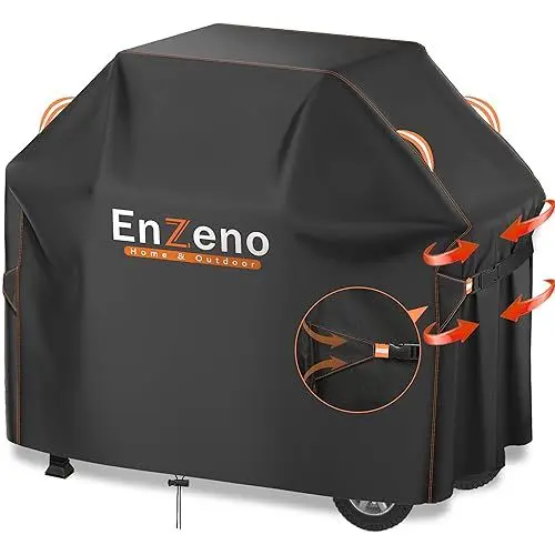 Produktbild: Enzeno Grillabdeckung wetterfest，Gasgrill Grillabdeckung Regendicht BBQ Grill schutzhülle Staubdicht Grill Abdeckplane für Weber, Brinkmann, Char Broil 147 x 61 x 122cm - Schwarz…