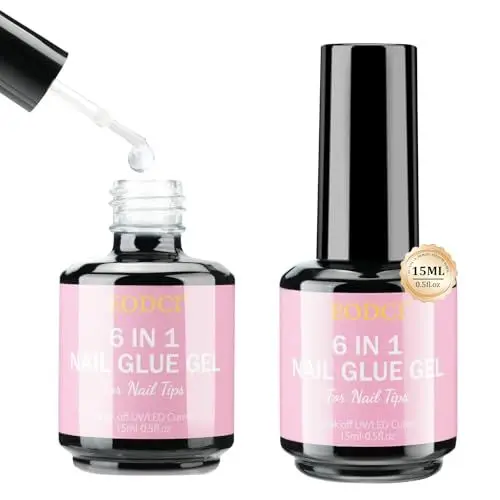 Produktbild: EODCI 6 in 1 Nagelkleber für Kunstnägel, 2 x 15 ml Clear Extra Stark Nail Glue für Tips, Long-lasting Gelnägel UV Kleber Nagelkleber für Kunstnägel Nail Glue Gel