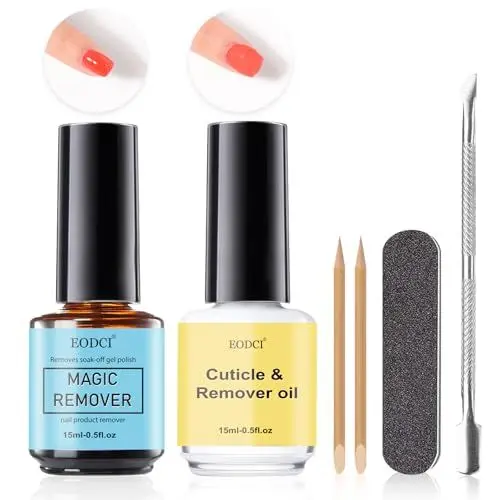 Produktbild: EODCI 2 PCS Magic Nagellackentferner, 15 ml Gelnägel Gel Entferner Remover und Cuticle Oil Set, Nagellack Entferner, Einfach und Schnell Gel Nagellack Entfernung, Schadet Dem Nagel Nicht